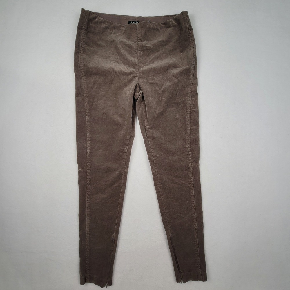 Lauren Ralph Lauren Corduroy Skinny Pants Brown Stretch Ankle Zip Womens 8